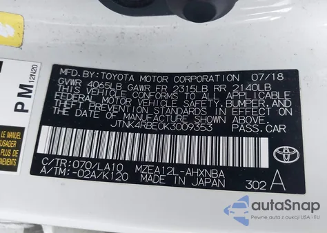 2019 Toyota Corolla Xse z USA, uszkodzony, nr VIN JTNK4RBE0K3009353